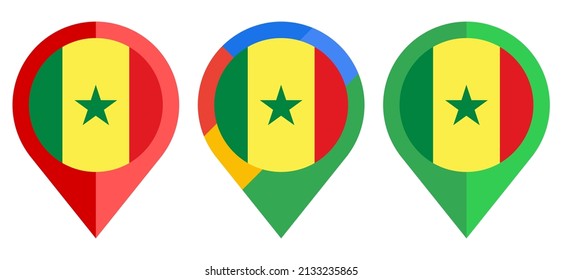 flat map marker icon with senegal flag isolated on white background