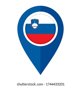 icono del marcador de mapa plano con la bandera eslovenia aislada en fondo blanco