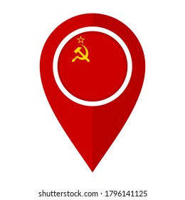 flat map marker icon with soviet union flag, isolated on white background