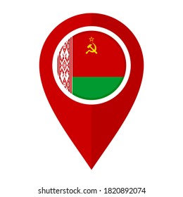 flat map marker icon with state flag of byelorussian soviet socialist republic, isolated on white bakcground