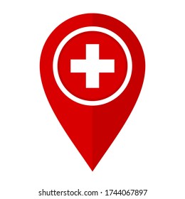flat map marker icon with switzerland flag isolated on white background