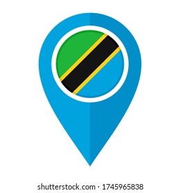 flat map marker icon with tanzania flag isolated on white background