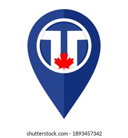 flat map marker icon with toronto flag isolated on white background