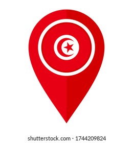 flat map marker icon with tunisia flag isolated on white background