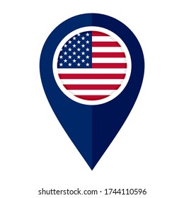 flat map marker icon with united states of america flag isolated on white background