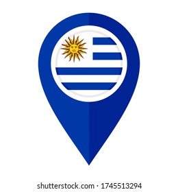 flat map marker icon with uruguay flag isolated on white background