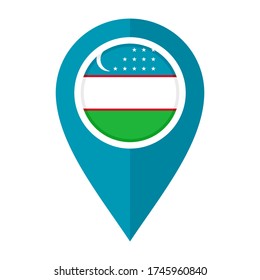 icono de marcador de mapa plano con bandera uzbekistán aislado en fondo blanco
