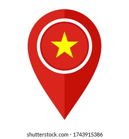 icono de marcador de mapa plano con indicador de vietnam aislado en fondo blanco