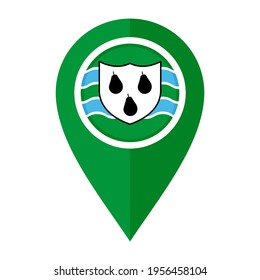 flat map marker icon with worcestershire flag, isolated on white background
