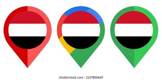 flat map marker icon with yemen flag isolated on white background