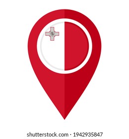 flat map marker with malta flag isolated on white background