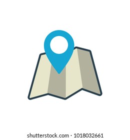 flat map with pin location icon on white background