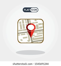 Flat map with pin. Vector map pointer icon