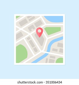 Flat map with pin. Vector map pointer icon