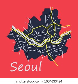 Flat map of Seoul with borders of the regions