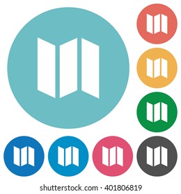 Flat map sign icon set on round color background.