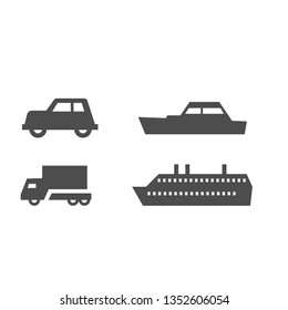 Flat map signs land and water transport isolated on white background