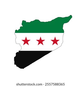 Flat map of Syria filled with the new flag of the country, isolated on white background , Vector illustration suitable for digital editing and prints of all sizes.