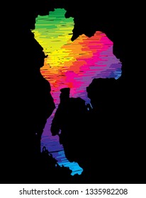 
Flat map of Thailand. Multicolored drawing markers. Bright colours.