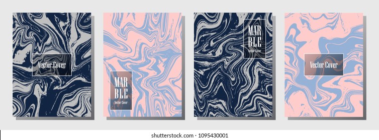 Flat marble pattern binder cover layout, journal design template vector set. Marble background patterns set for binder design, journal layout template, brochure cover. Minimalist vector graphic