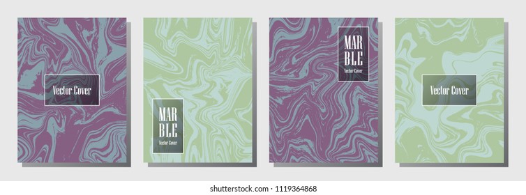 Flat marble pattern binder cover layout, journal design template vector set. Marble backdrop for binder design, journal layout template, brochure cover. Wavy vector graphic.