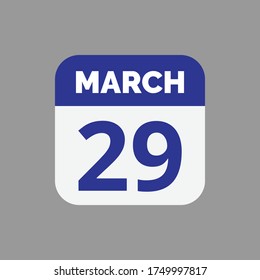 Flat March 29 Calendar Date Symbol Stock-Vektorgrafik