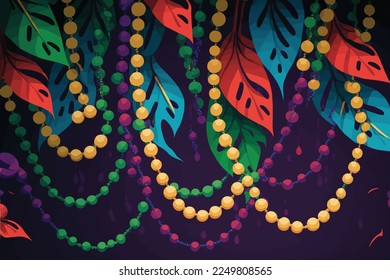 flat Mardi gras beads illustration, background.