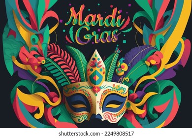 flat Mardi gras mask, background concept illustration.