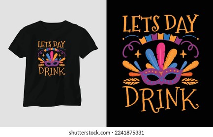 Flat mardi gras T-shirt design with mask, festival theme 