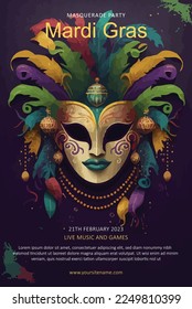 flat Mardi gras vertical flyer template.