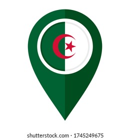 icono de mapa de marcadores plano con bandera de argelia aislada en fondo blanco