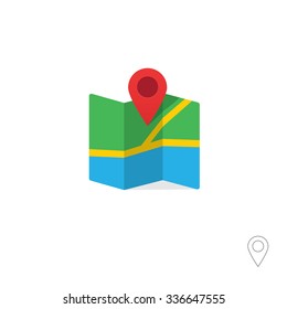 Flat marker pointer road map vector icon template design colorful. Modern plan pointer roadmap banner, shadow, travel. Navigation pin illustration with soft shadow. Outline style included.