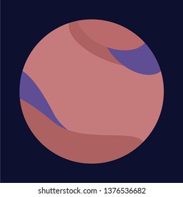 The flat Mars planet vector isolated on dark blue background. 
