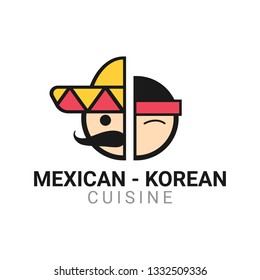Flat mascot of a cute Korean and Mexican people head logo - Can be use for brand that related to Korean - Mexican cuisine, culture, etc