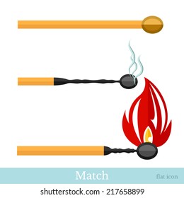 flat match new burn and burned match isolated on white background