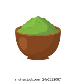 Flat Matcha Tea Powder in a bowl food and drink ingredient drawing doodle cartoon drawing. Traditional Japanese Herb isolated on white background vector design