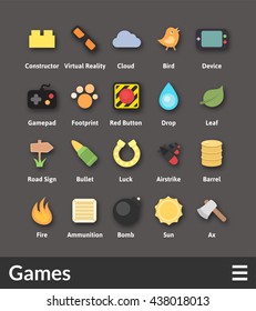 Flat material design icons set - game collection