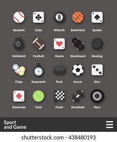 Flat material design icons set - sport and game collection