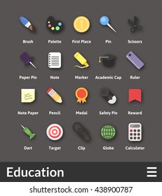 Flat material design icons set - education collection