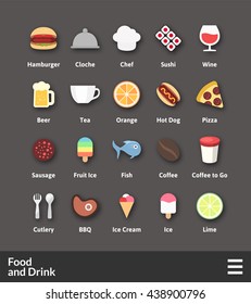 Flat material design icons set - food and drink collection