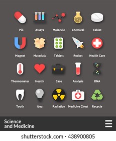 Flat material design icons set - science and medicine collection