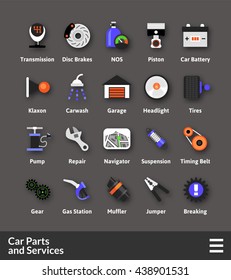 Flat material design icons set - car parts and services