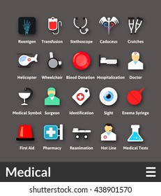 Flat material design icons set - medical collection