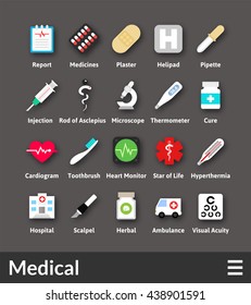 Flat Material Design Icons Set - Medical Collection