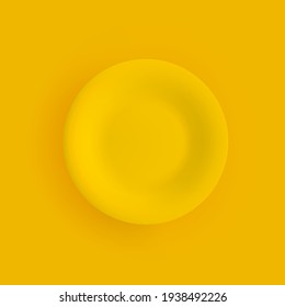 Flach gelber Esstisch, Nahaufnahme auf gelbem Hintergrund. Einzelnes Objekt mit Schatten. Draufsicht. Vektorgrafik-realistische abstrakte 3D-Illustration