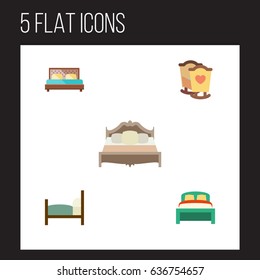 Flat Mattress Set Of Bed, Bedroom, Hostel And Other Vector Objects. Also Includes Mattress, Bed, Crib Elements.