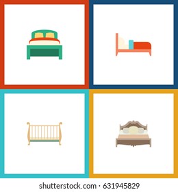 Flat Mattress Set Of Cot, Bearings, Bedroom And Other Vector Objects. Also Includes Furniture, Bed, Bearings Elements.