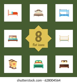 Flat Mattress Set Of Furniture, Bearings, Cot And Other Vector Objects. Also Includes Bedding, Bedroom, Crib Elements.