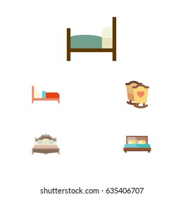 Flat Mattress Set Of Hostel, Bedroom, Bed And Other Vector Objects. Also Includes Child, Hostel, Bearings Elements.