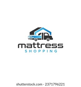 Flat Mattress Shopping Car Building logo design